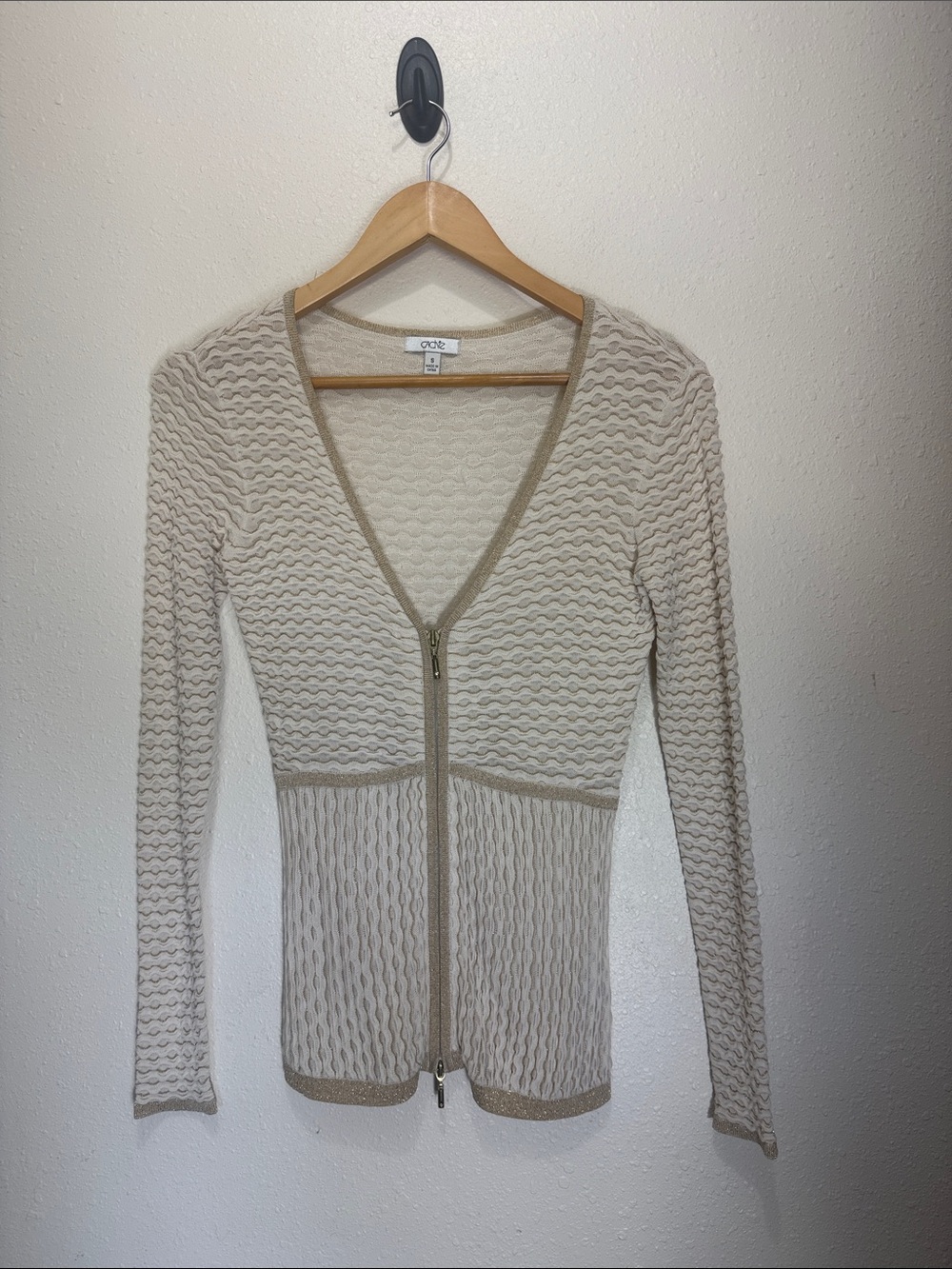 Cache Cream Zip-Front Knit Women's Top, Size S